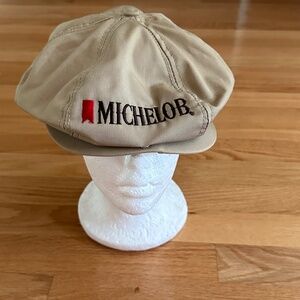 Vintage Michelob Flat Cap Newsboy Hat Cabbie Snapback Stylemaster Tan